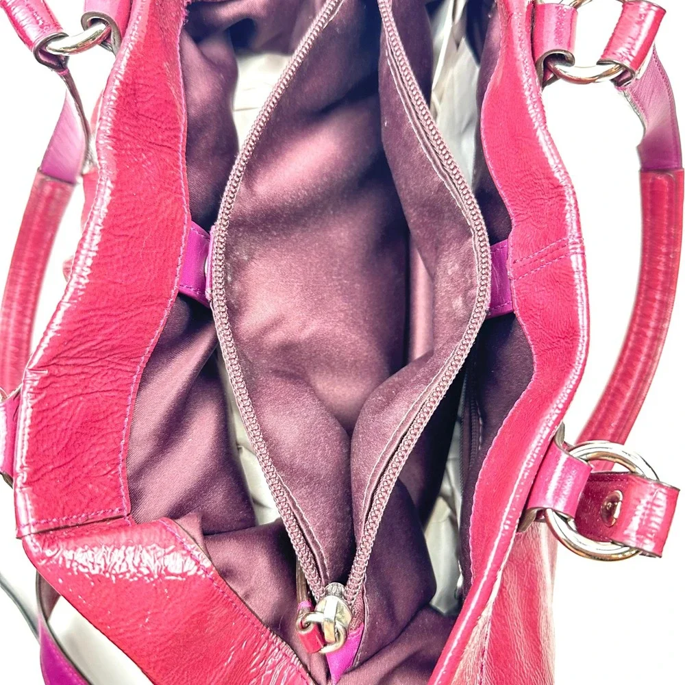 Coach Ashley Magenta Crimson Patent Leather Pleated Satchel Shoulder Bag F15455